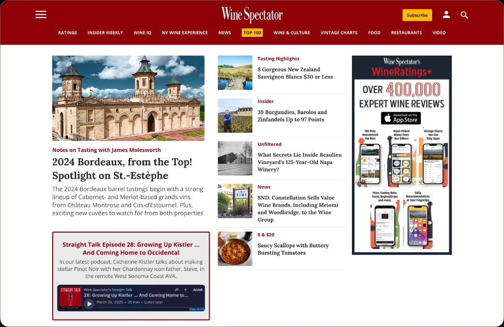 WineSpectator.com: ratings, news, and wine culture online